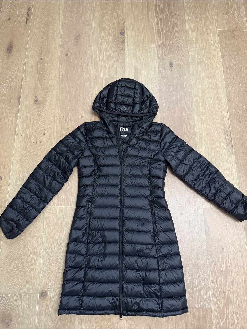 TNA Women's Black Long Hooded Puffer Coat